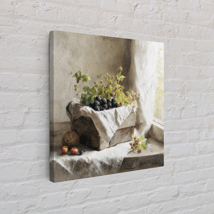 Blackberry Basket with Linen Cloth Canvas Print, Country Art, Wall Decor, Farmhouse Decor, Abstract Art, Country, Wall Art, COU-1x1-69