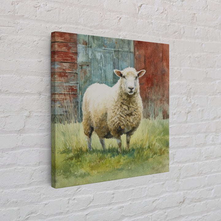 Watercolor Sheep in a Green Pasture Framed Canvas Print, Country Art, French Country, Farmhouse Decor, Fine Art, Country, COU-1x1-71
