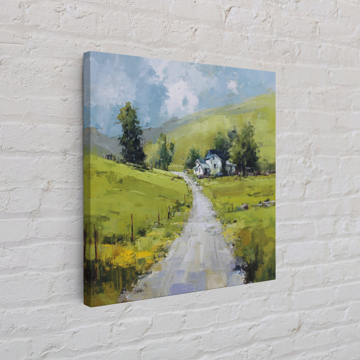 Country Road Disappearing into Green Hills Framed Canvas Print, Country Art, Modern Decor, Farmhouse Decor, Oil Painting, COU-1x1-79