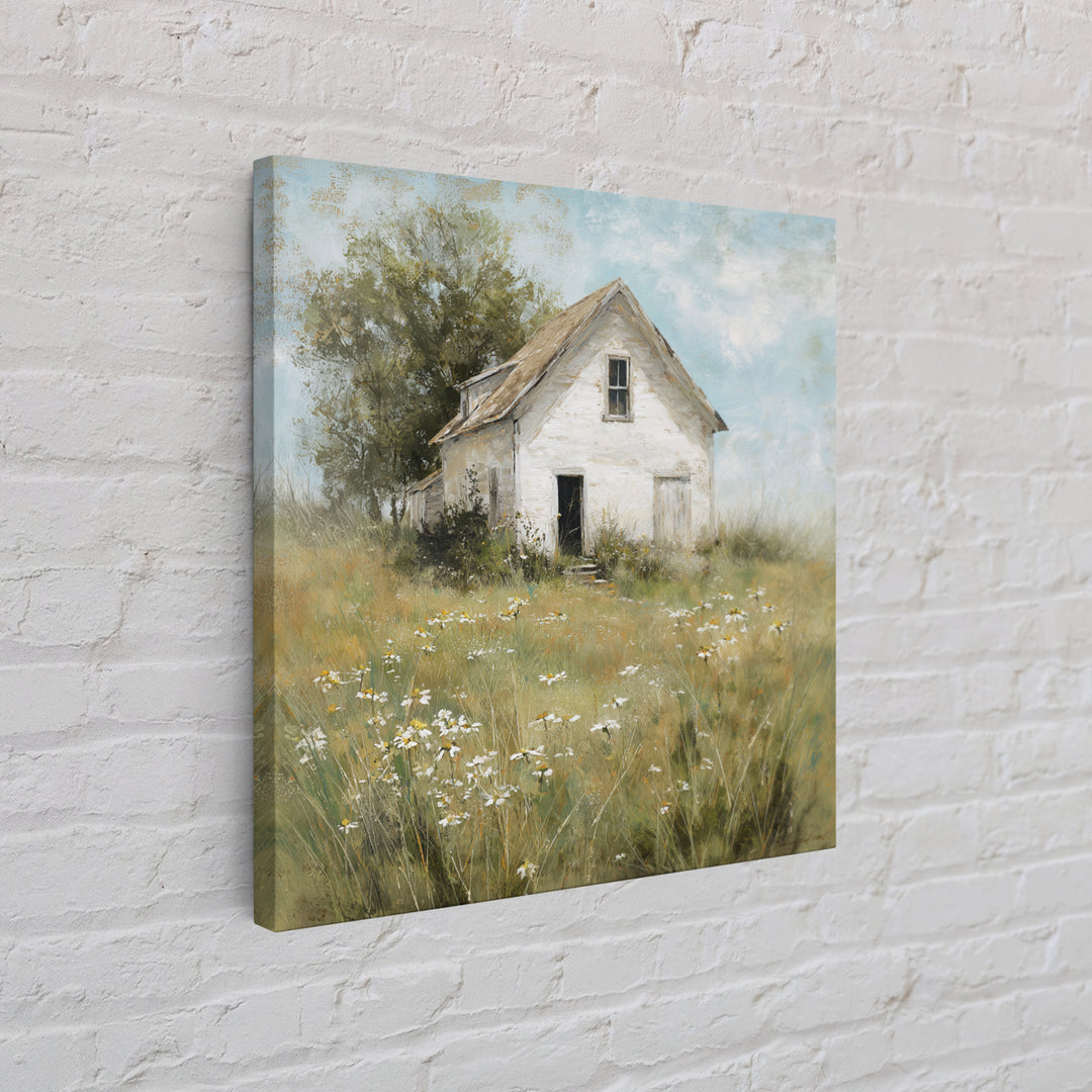 White Farmhouse Surrounded by Tall Grass Canvas Print, Country Art, Wall Decor, Farmhouse Decor, Oil Painting, Country, COU-1x1-82