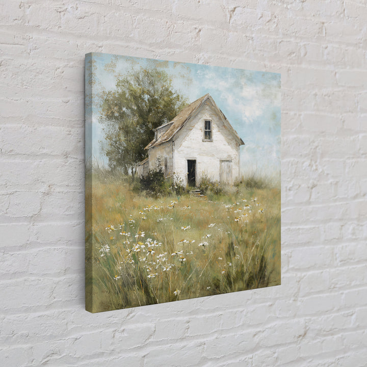 White Farmhouse Surrounded by Tall Grass Canvas Print, Country Art, Wall Decor, Farmhouse Decor, Oil Painting, Country, COU-1x1-82