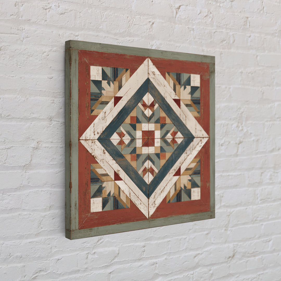 Quilt Geometric Folk Pattern Framed Canvas Print, Country Art, French Country, Farmhouse Decor, Fine Art, Country, Luxury Decor, COU-1x1-84