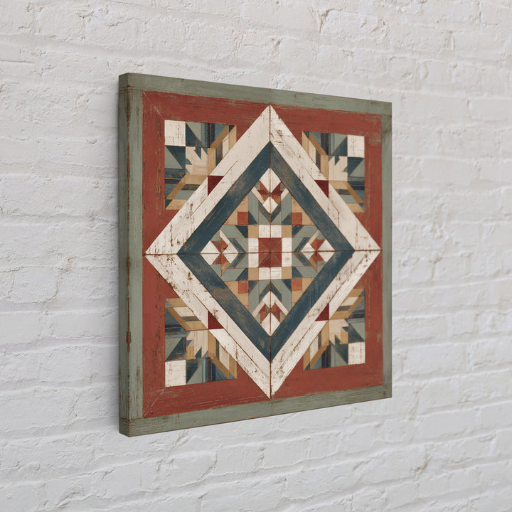Quilt Geometric Folk Pattern Framed Canvas Print, Country Art, French Country, Farmhouse Decor, Fine Art, Country, Luxury Decor, COU-1x1-84