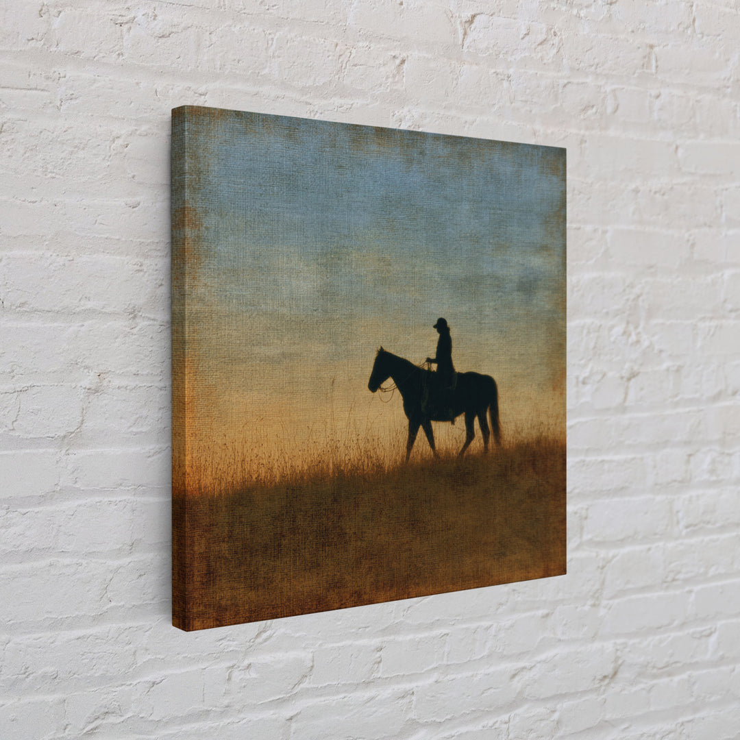 Horse and Rider Silhouette at Dusk Canvas Print, Country Art, Boho Decor, Farmhouse Decor, Fine Art, Country, Art Prints, COU-1x1-89