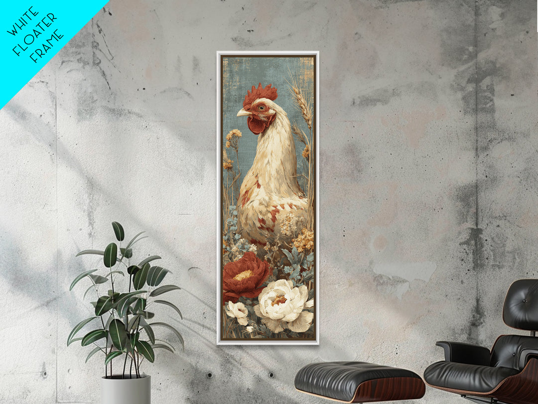 Chickens Pecking Near Garden Flowers Canvas Print, Country Art, Landscape Painting, Farmhouse Decor, Watercolor Art, Country, COU-1x3-2