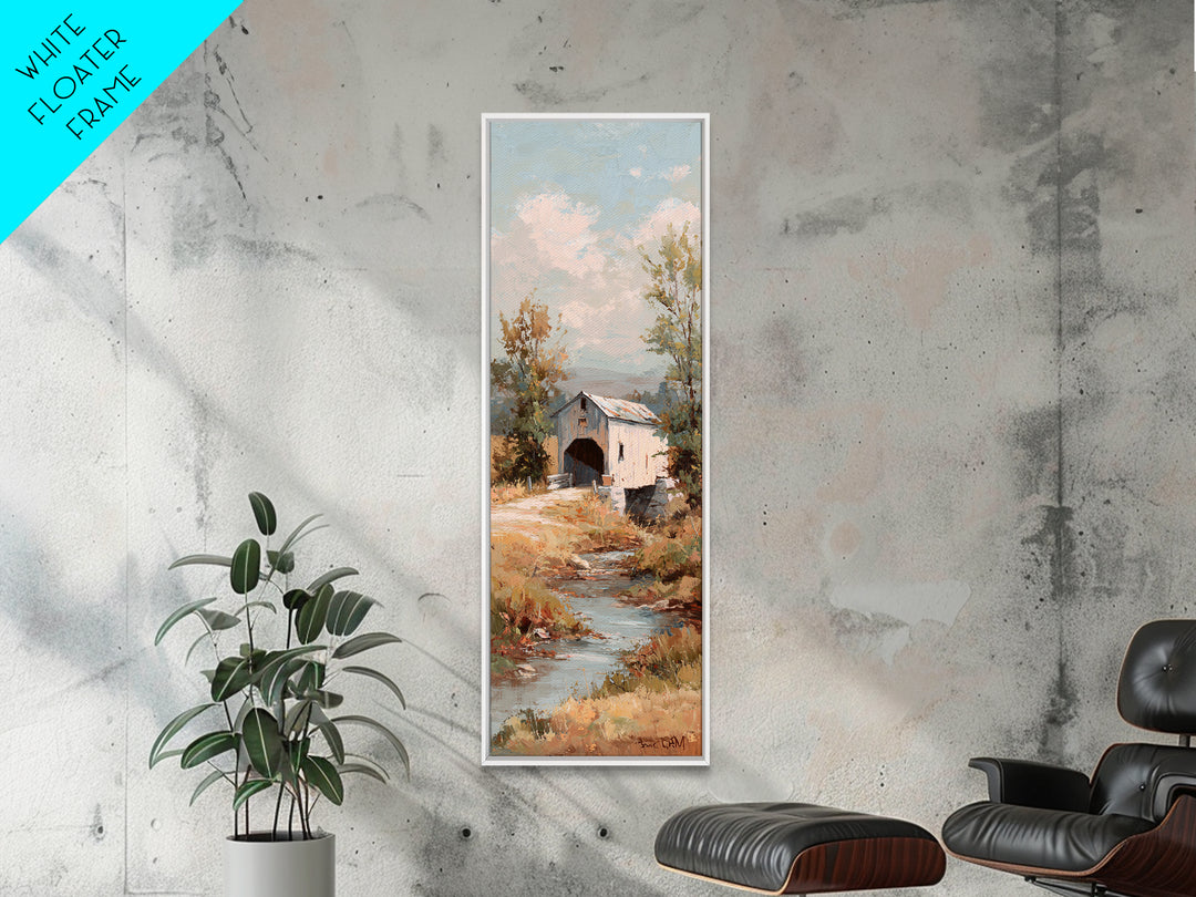Covered Bridge over a Quiet Creek Canvas Print, Country Art, Digital Prints, Farmhouse Decor, Oil Painting, Country, COU-1x3-27