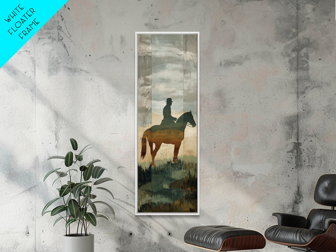 Horse and Rider Silhouette at Dusk Framed Canvas Print, Country Art, Neutral Decor, Farmhouse Decor, Fine Art, Country, COU-1x3-29