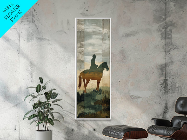 Horse and Rider Silhouette at Dusk Framed Canvas Print, Country Art, Neutral Decor, Farmhouse Decor, Fine Art, Country, COU-1x3-29