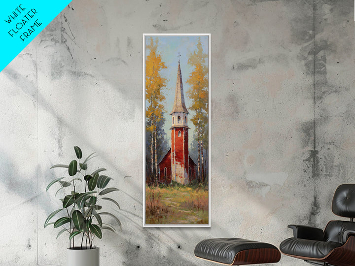 Country Church Steeple Beyond Trees Framed Canvas Print, Country Art, Art Prints, Farmhouse Decor, Watercolor Art, Country, COU-1x3-31