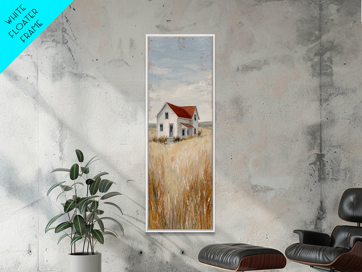 White Farmhouse Surrounded by Tall Grass Framed Canvas Print, Country Art, Gallery Wall Art, Farmhouse Decor, Fine Art, Country, COU-1x3-46