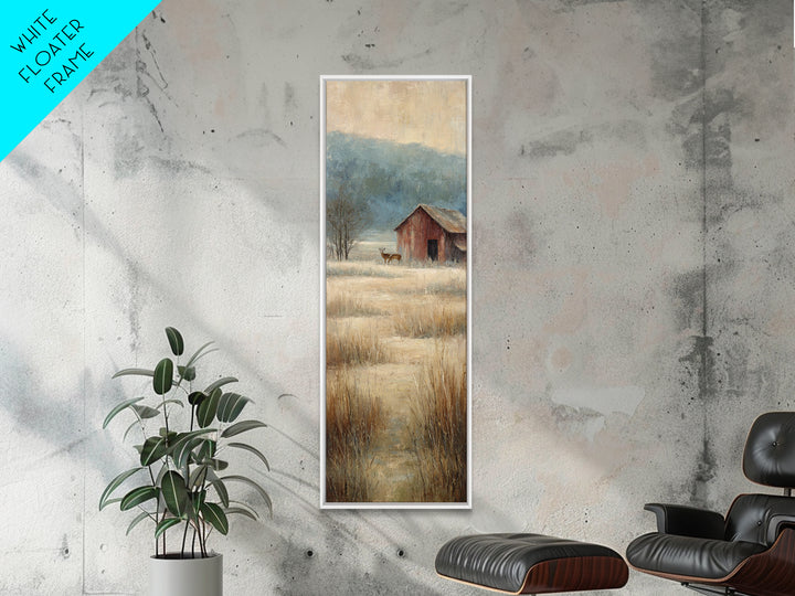 Deer Crossing a Misty Morning Field Framed Canvas Print, Country Art, Oil Painting, Farmhouse Decor, Fine Art, Country, COU-1x3-47