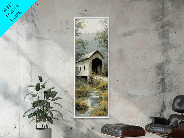 Covered Bridge over a Quiet Creek Canvas Print, Country Art, Farmhouse Decor, Abstract Art, Country, Gallery Wall Art, COU-1x3-51