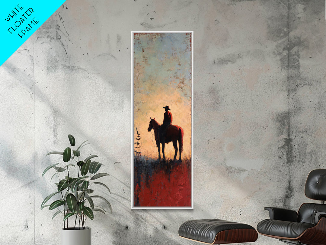 Horse and Rider Silhouette at Dusk Framed Canvas Print, Country Art, Neutral Decor, Farmhouse Decor, Fine Art, Country, COU-1x3-53