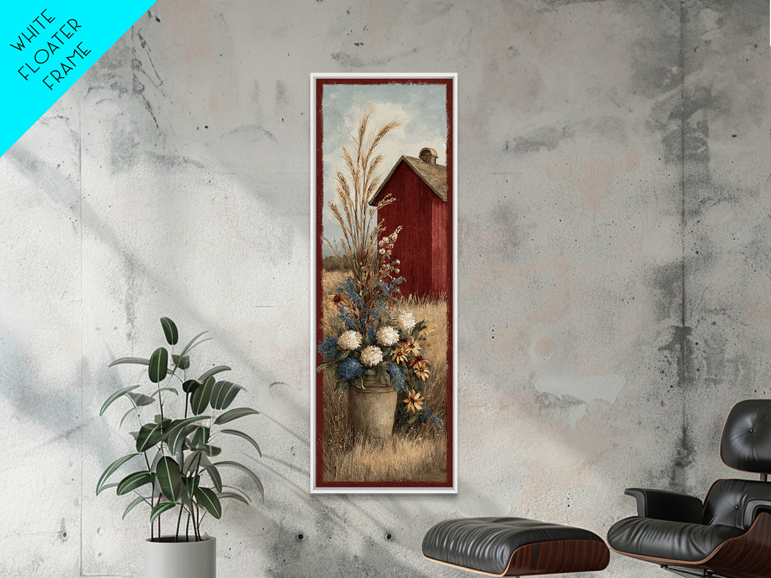 Dog Resting Beside a Porch Flower Pot Framed Canvas Print, Country Art, French Country Decor, Farmhouse Decor, Country, COU-1x3-58