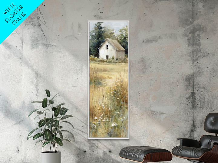 White Farmhouse Surrounded by Tall Grass Framed Canvas Print, Country Art, Gallery Wall Art, Farmhouse Decor, Fine Art, Country, COU-1x3-70