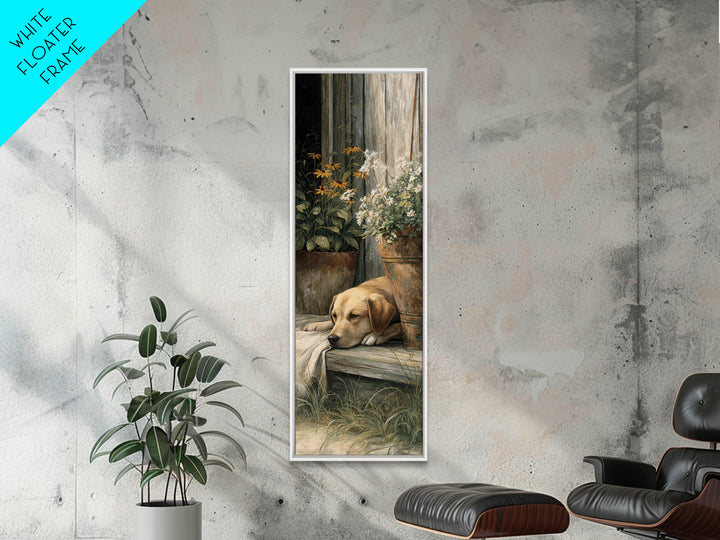 Dog Resting Beside a Porch Flower Pot Canvas Print, Country Art, Gallery Decor, Farmhouse Decor, Fine Art, Country, COU-1x3-82