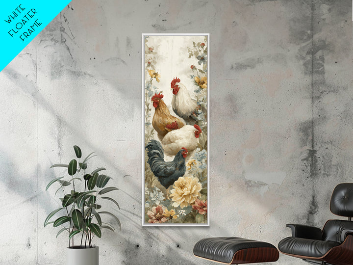 Chickens Pecking Near Garden Flowers Canvas Print, Country Art, Fine Art Print, Farmhouse Decor, Country, Digital Prints, COU-1x3-98