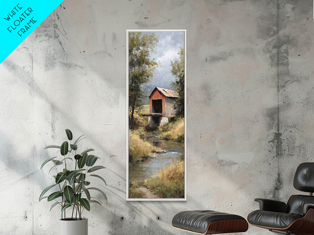Covered Bridge over a Quiet Creek Canvas Print, Country Art, Farmhouse Wall Art, Farmhouse Decor, Watercolor Art, Country, COU-1x3-99