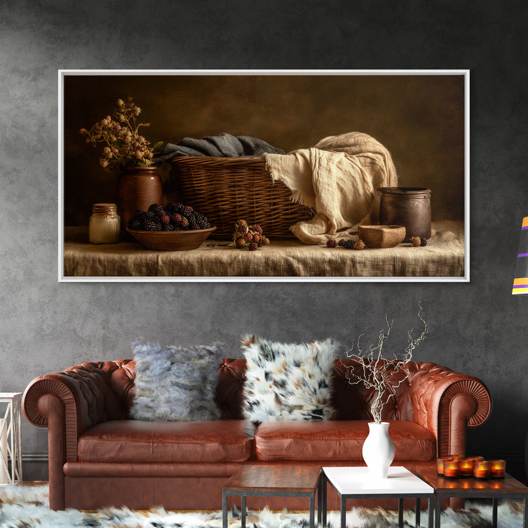 Blackberry Basket with Linen Cloth Canvas Print, Country Art, Contemporary Art, Farmhouse Decor, Abstract Art, Country, COU-2x1-17