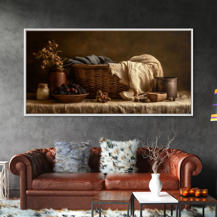 Blackberry Basket with Linen Cloth Canvas Print, Country Art, Contemporary Art, Farmhouse Decor, Abstract Art, Country, COU-2x1-17