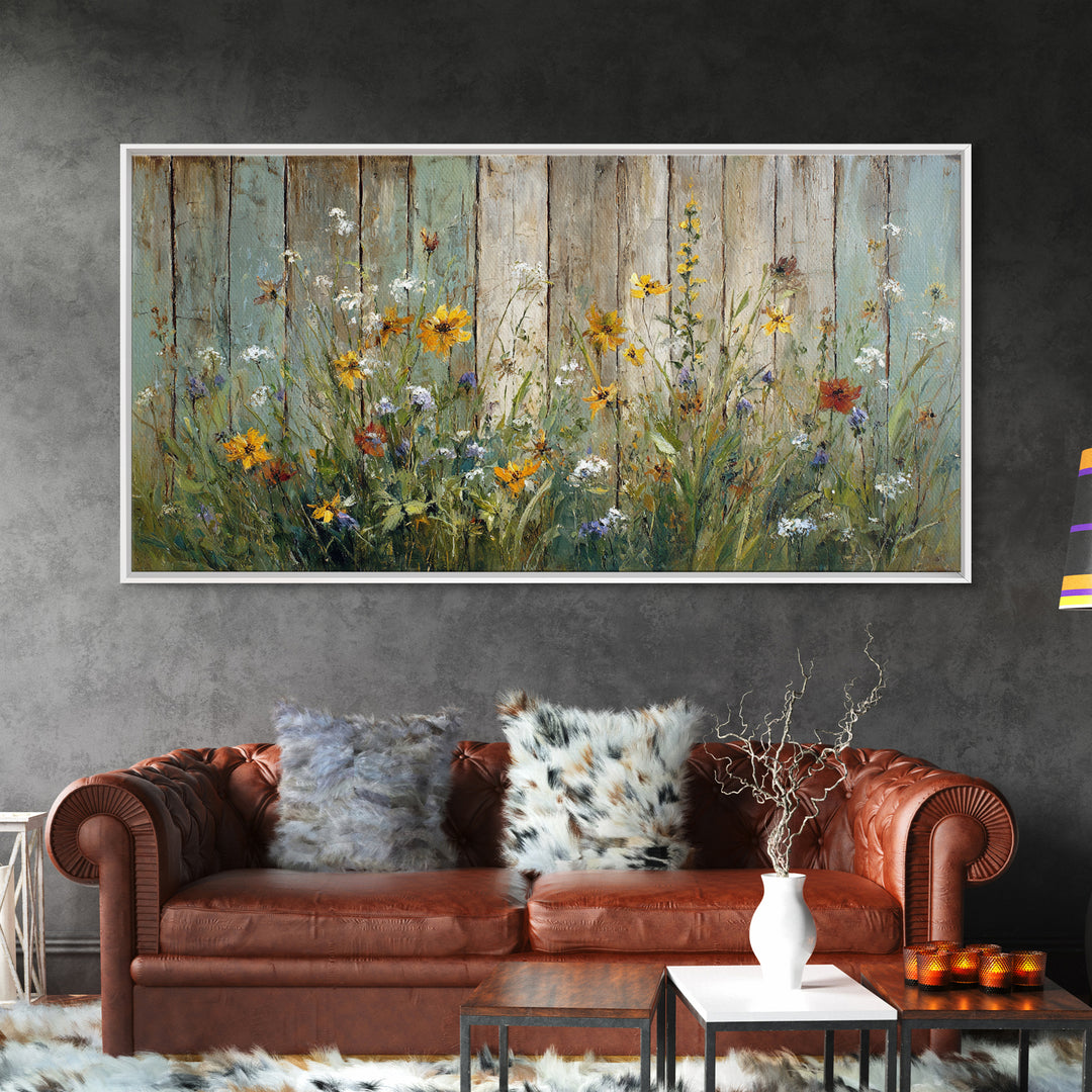 Wildflower Meadow Beside an Old Fence Canvas Print, Country Art, Statement Artwork, Farmhouse Decor, Fine Art, Country, COU-2x1-22