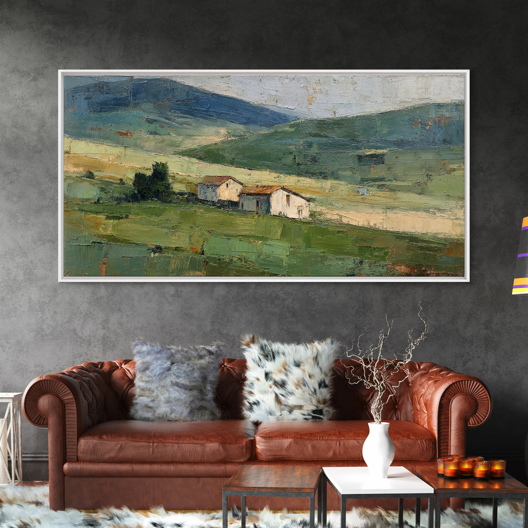 Country Road Disappearing into Green Hills Framed Canvas Print, Country Art, Modern Decor, Farmhouse Decor, Oil Painting, COU-2x1-27