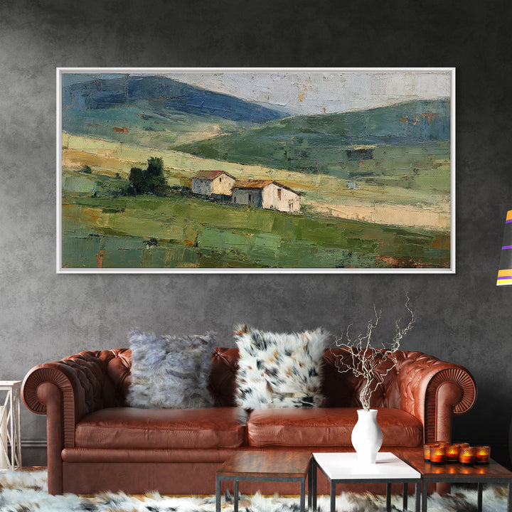 Country Road Disappearing into Green Hills Framed Canvas Print, Country Art, Modern Decor, Farmhouse Decor, Oil Painting, COU-2x1-27