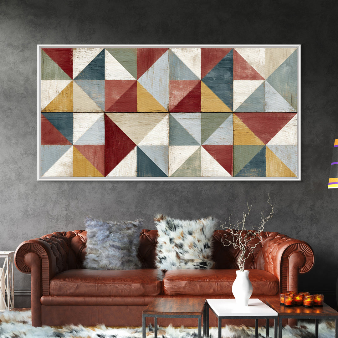 Quilt Geometric Folk Pattern Canvas Print, Country Art, Contemporary Art, Farmhouse Decor, Abstract Art, Country, COU-2x1-32