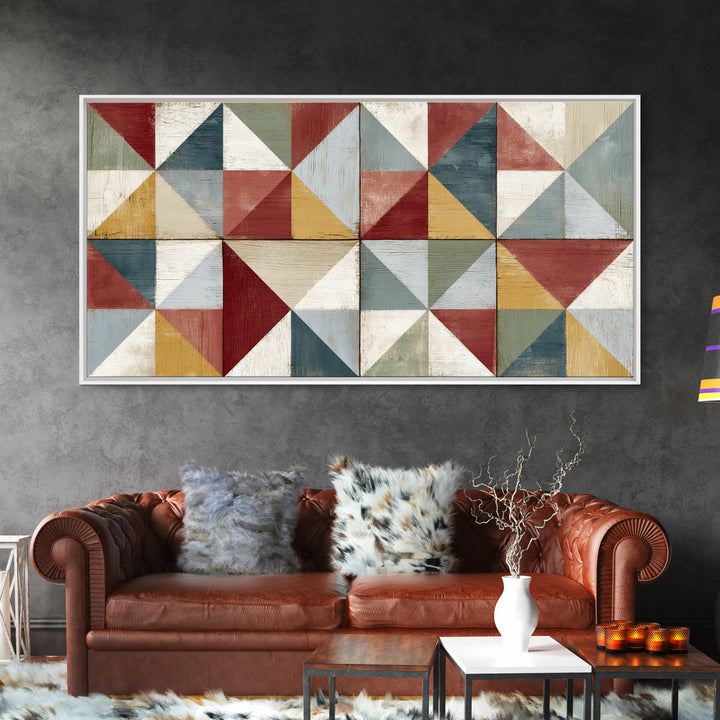 Quilt Geometric Folk Pattern Canvas Print, Country Art, Contemporary Art, Farmhouse Decor, Abstract Art, Country, COU-2x1-32