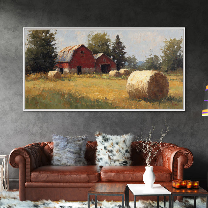 Hay Bales in Late Afternoon Sun Framed Canvas Print, Country Art, Home Decor, Farmhouse Decor, Fine Art, Country, Printable Art, COU-2x1-40