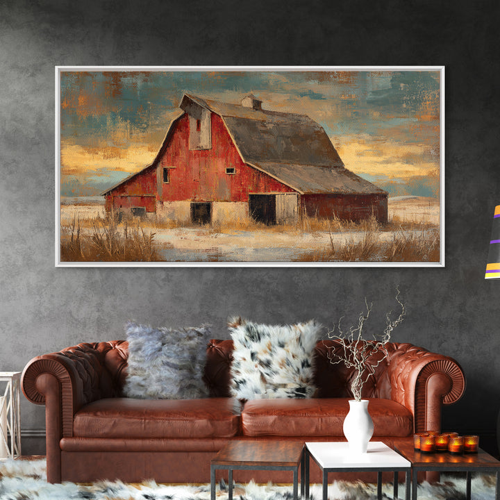 Rustic Barn Silhouette Canvas Print, Country Art, Large Wall Art, Farmhouse Decor, Oil Painting, Country, Eclectic Wall Art, COU-2x1-47