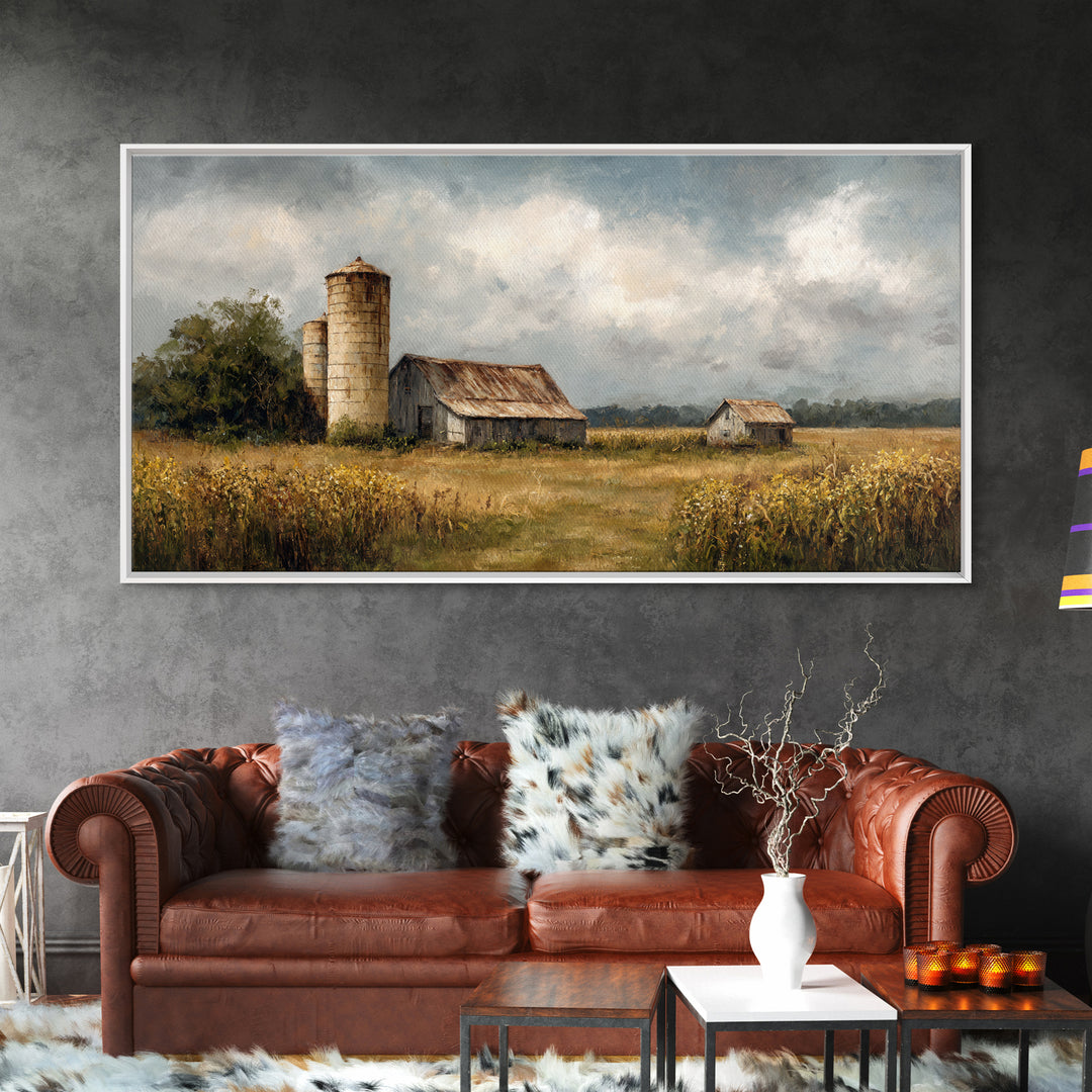 Cornfield under Dramatic Summer Clouds Framed Canvas Print, Country Art, Home Decor, Farmhouse Decor, Fine Art, Country, COU-2x1-86