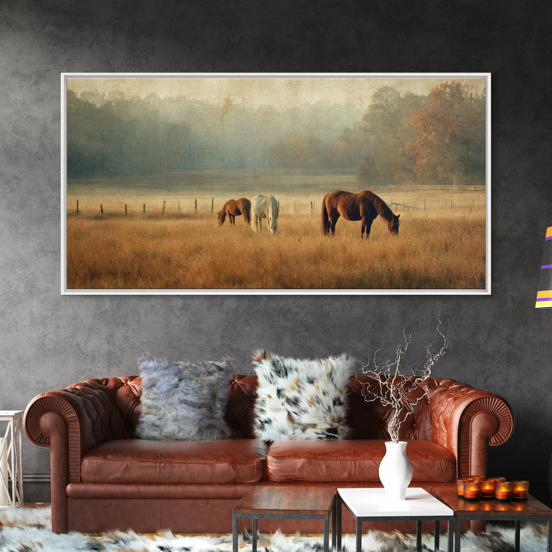 Rolling Pasture with Grazing Horses at Sunrise Canvas Print, Country Art, Large Wall Art, Farmhouse Decor, Fine Art, Country, COU-2x1-93