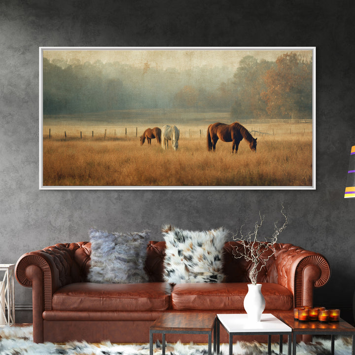 Rolling Pasture with Grazing Horses at Sunrise Canvas Print, Country Art, Large Wall Art, Farmhouse Decor, Fine Art, Country, COU-2x1-93