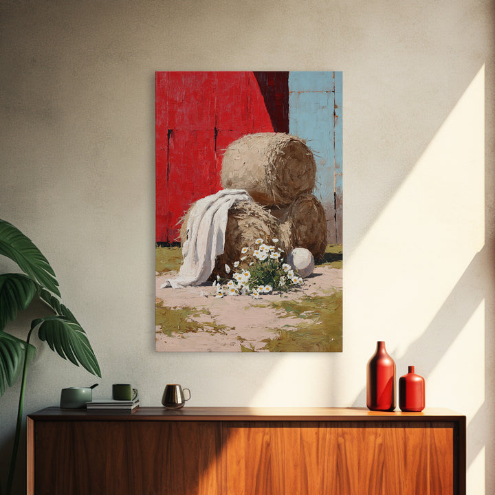 Hay Bales in Late Afternoon Sun Framed Canvas Print, Country Art, Luxury Decor, Farmhouse Decor, Fine Art, Country, COU-2x3-100