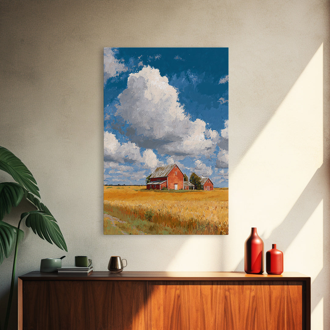 Cornfield under Dramatic Summer Clouds Framed Canvas Print, Country Art, Statement Artwork, Farmhouse Decor, Abstract Art, COU-2x3-2