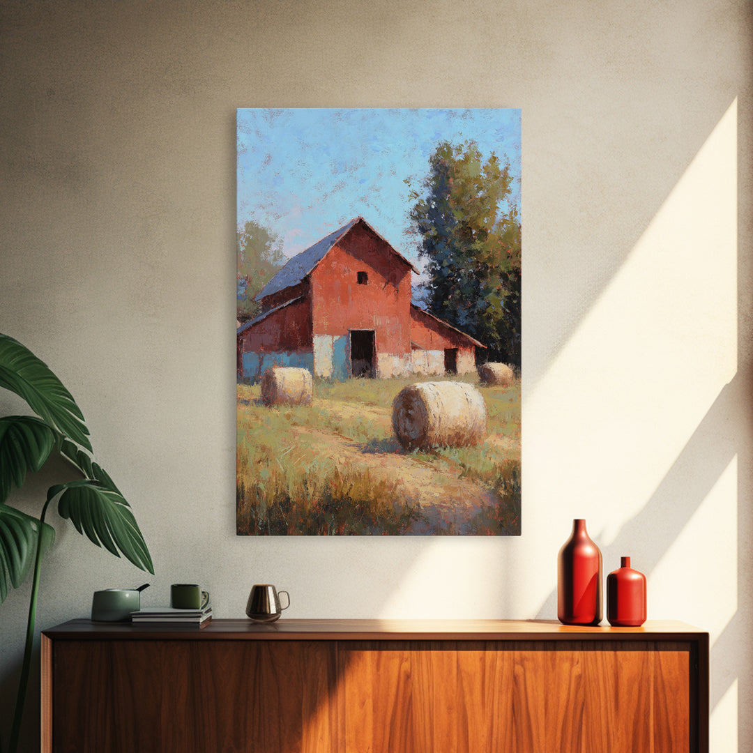 Hay Bales in Late Afternoon Sun Framed Canvas Print, Country Art, Printable Art, Farmhouse Decor, Country, French Country, COU-2x3-28