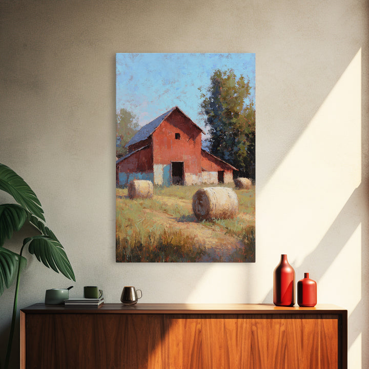 Hay Bales in Late Afternoon Sun Framed Canvas Print, Country Art, Printable Art, Farmhouse Decor, Country, French Country, COU-2x3-28