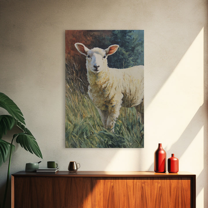 Watercolor Sheep in a Green Pasture Canvas Print, Country Art, Fine Art Print, Farmhouse Decor, Country, Digital Prints, COU-2x3-31
