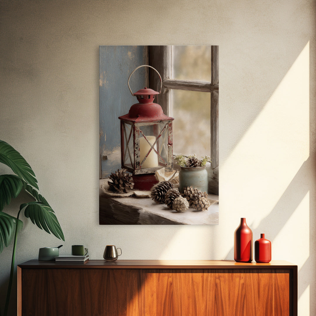 Old Lantern and Pinecones Still Life Canvas Print, Country Art, French Country, Farmhouse Decor, Country, Luxury Decor, COU-2x3-32