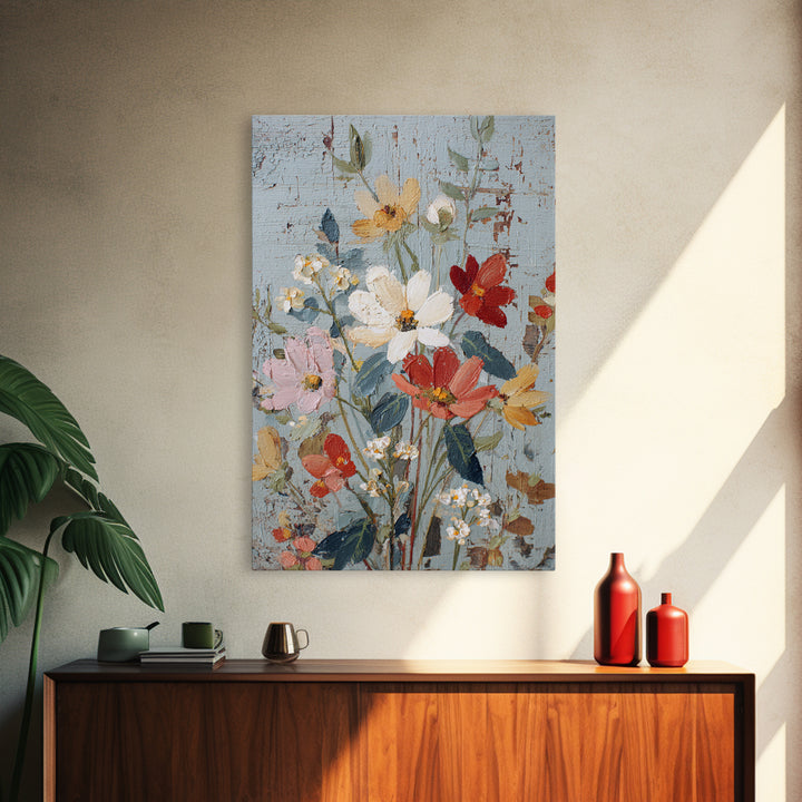 Wildflower Meadow Beside an Old Fence Framed Canvas Print, Country Art, Farmhouse Decor, Watercolor Art, Country, COU-2x3-34