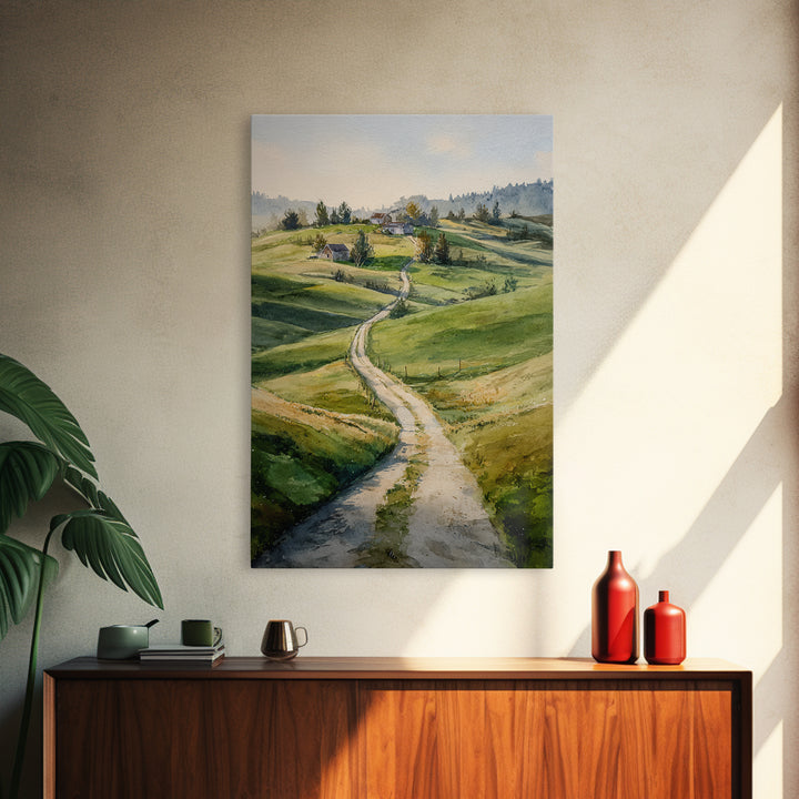 Country Road Disappearing into Green Hills Canvas Print, Country Art, Minimalist Decor, Farmhouse Decor, Fine Art, Country, COU-2x3-39