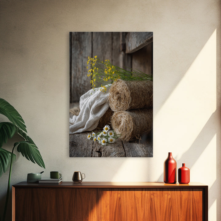 Hay Bales in Late Afternoon Sun Framed Canvas Print, Country Art, Fine Art Print, Farmhouse Decor, Fine Art, Country, COU-2x3-4