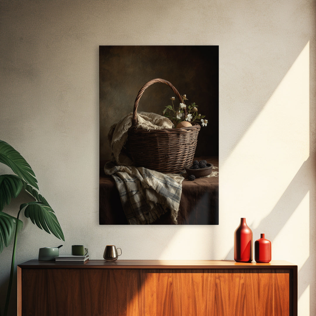 Blackberry Basket with Linen Cloth Canvas Print, Country Art, Home Decor, Farmhouse Decor, Abstract Art, Country, Printable Art, COU-2x3-5