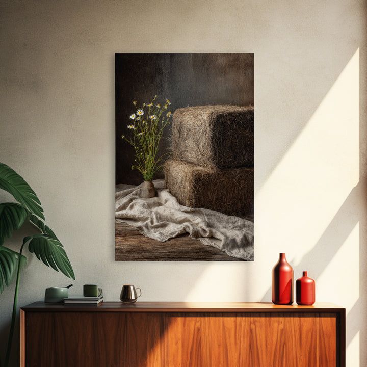 Hay Bales in Late Afternoon Sun Framed Canvas Print, Country Art, Boho Decor, Farmhouse Decor, Fine Art, Country, Art Prints, COU-2x3-52