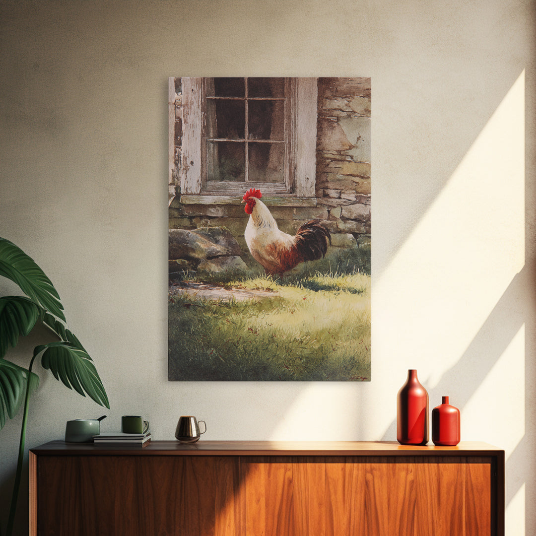 Rooster in Bold Folk Art Color Canvas Print, Country Art, Oil Painting, Farmhouse Decor, Fine Art, Country, Digital Art Prints, COU-2x3-61
