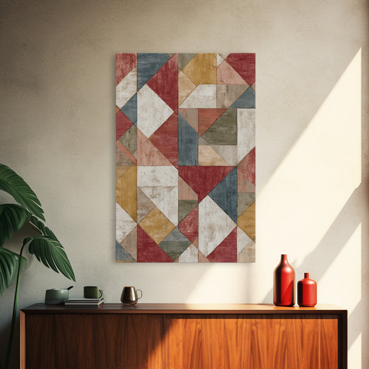 Quilt Geometric Folk Pattern Framed Canvas Print, Country Art, Original Painting, Farmhouse Decor, Fine Art, Country, COU-2x3-68