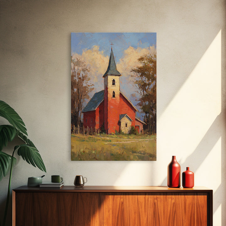 Country Church Steeple Beyond Trees Framed Canvas Print, Country Art, Printable Wall Art, Farmhouse Decor, Fine Art, Country, COU-2x3-75