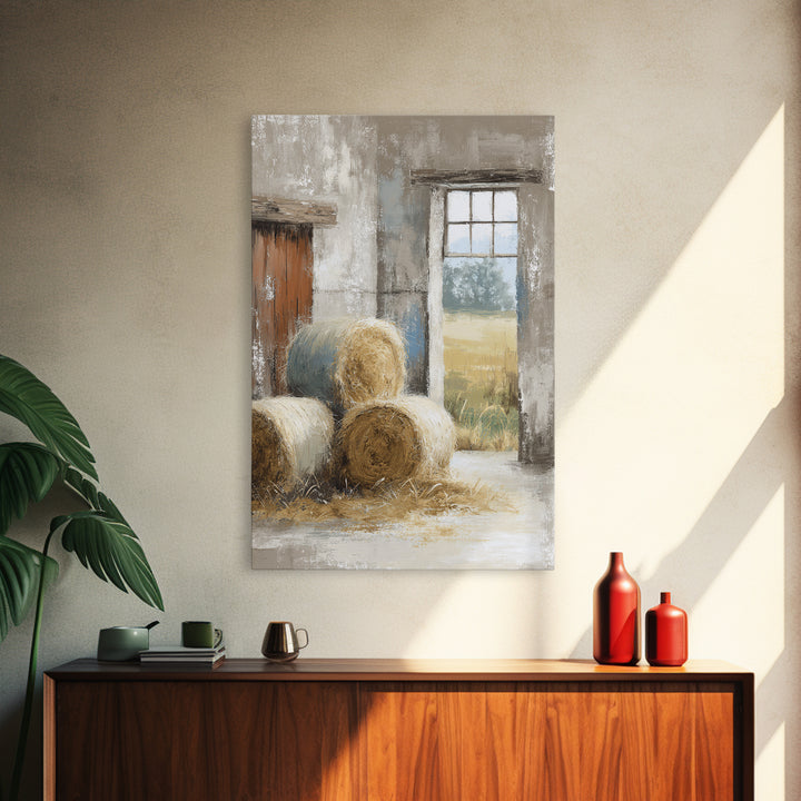 Hay Bales in Late Afternoon Sun Framed Canvas Print, Country Art, Farmhouse Decor, Fine Art, Country, Gallery Wall Art, COU-2x3-76