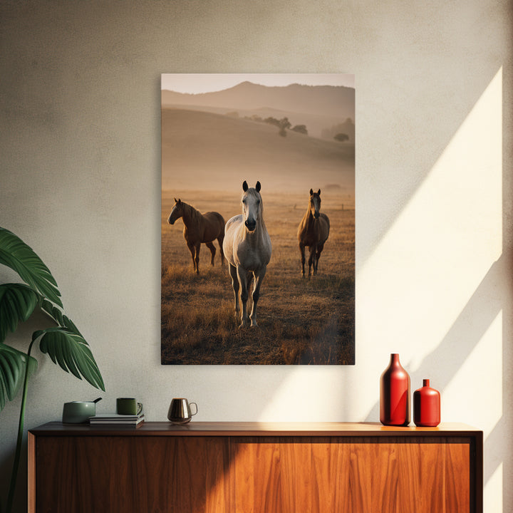 Rolling Pasture with Grazing Horses at Sunrise Canvas Print, Country Art, Printable Art, Farmhouse Decor, Oil Painting, Country, COU-2x3-81